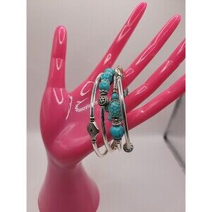 Vintage Bracelet Wrap Silver Tone Blue Beaded Turtles Jewelry Costume